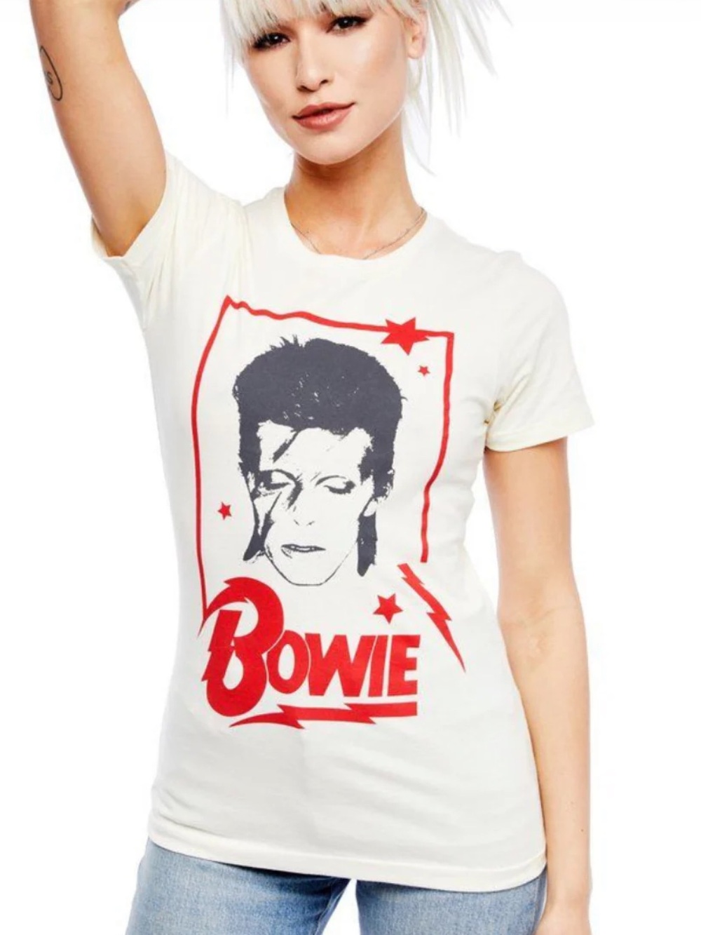 Cream Graphic Short Sleeve Tee with Red Print